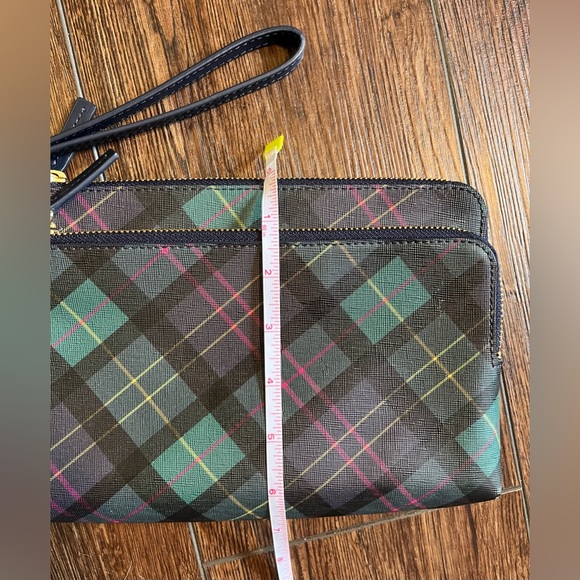 NWOT Talbots wristlet, clutch, pouch. Blue, green, yellow and pink plaid. - Picture 10 of 12
